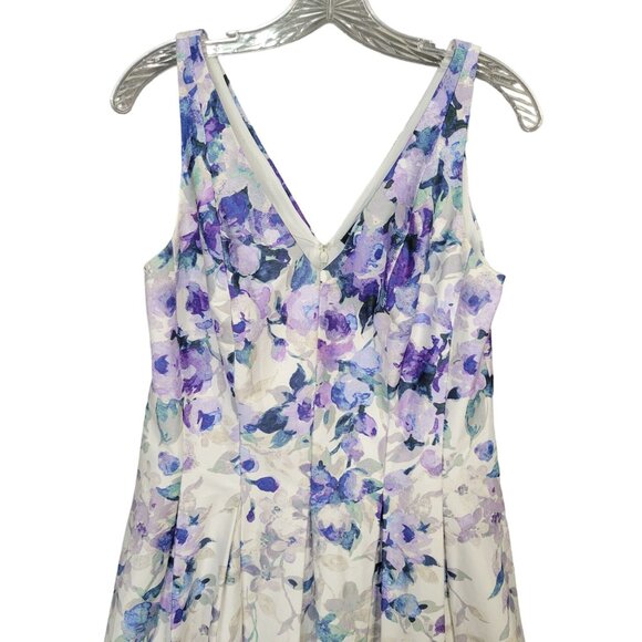 LRL Ralph Lauren Size 10 Dress Floral Fit Flare Pleated Full Skirt Purple Blue - Picture 4 of 11